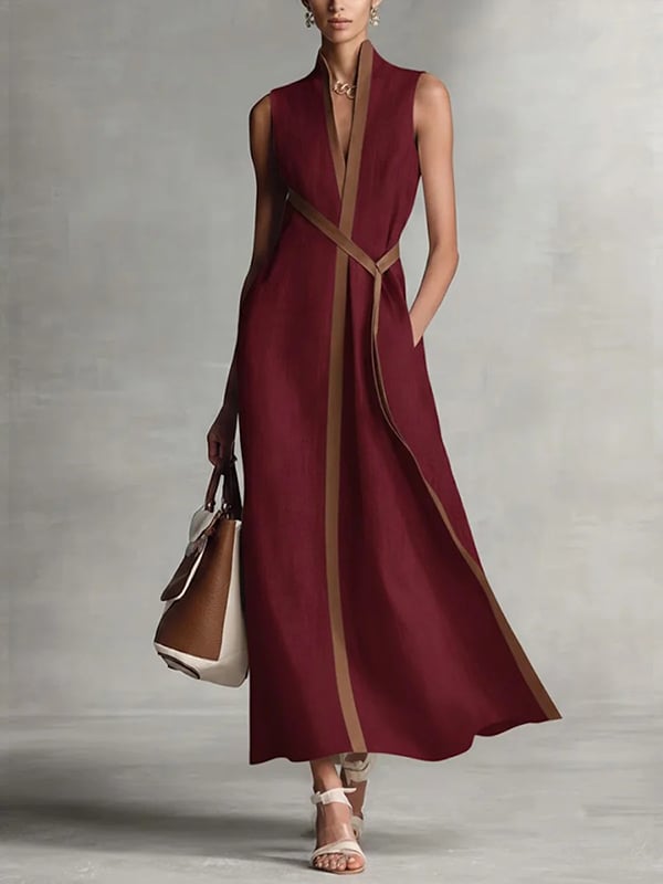 Women's Stand-up Collar Sleeveless Casual Loose Dress