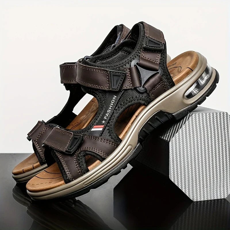 Men's Orthopedic Leather Sandals – Breathable, Adjustable, Air Cushion