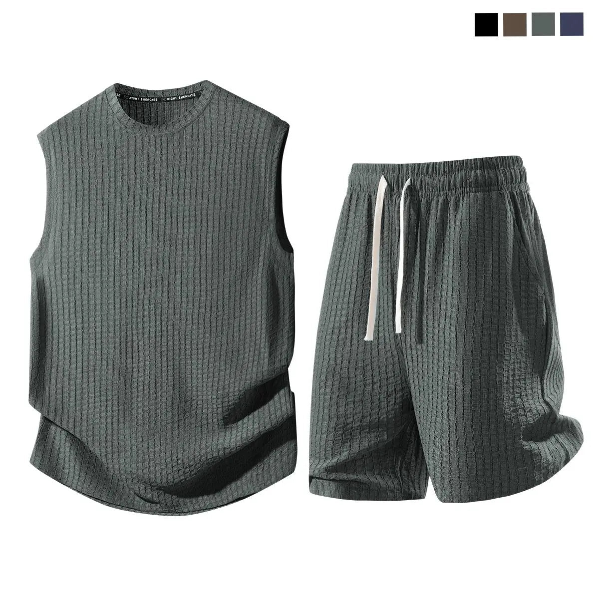 Men's 2-Piece Waffle Knit Sports Set | Sleeveless Tank Top & Drawstring Shorts