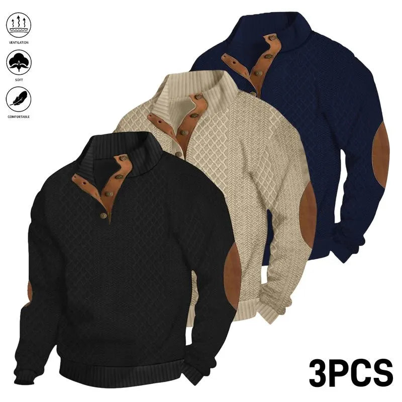 Men's Retro Casual Color-Block Jacquard Hooded Pullover