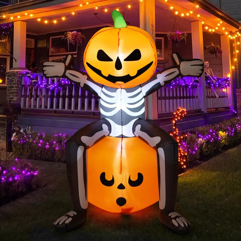 ðHalloween Inflatable 5FT Skull Skeleton Pumpkin Head