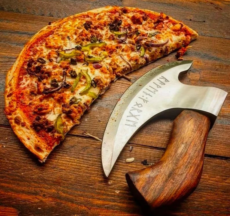 🎁🪓Gift to Him - Viking Hatchet Handmade Pizza Cutting Axe-Free leather case
