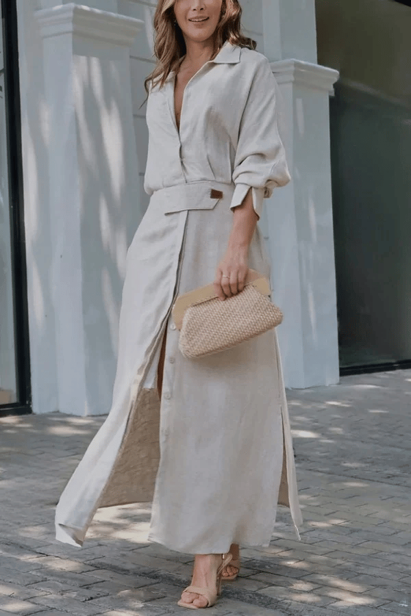 π49% OFFπ2024 Cotton And Linen Solid Color Maxi Dress