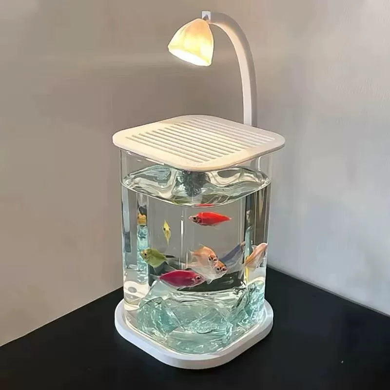 Fish tank fighting fish special ultra white small lazy glass tank living room creative desktop ornaments high-end ornamental lamp