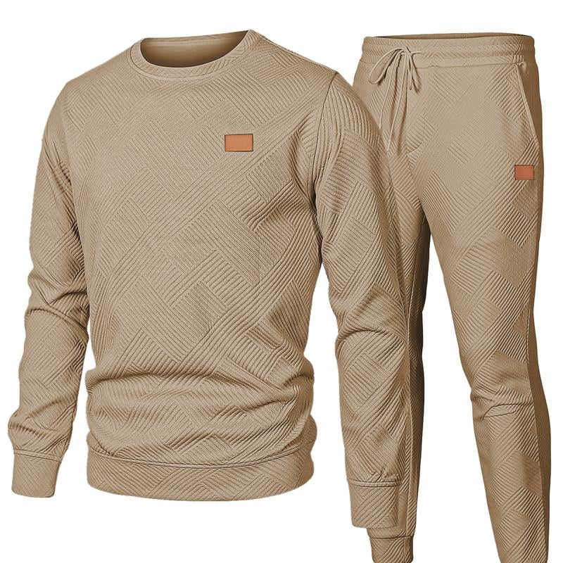 🎁LAST DAY 49% OFF🎁Men's 2 Piece Sweatsuits Outfits Casual Crewneck Jacquard Sweatshirt Joggers Sweatpants Set