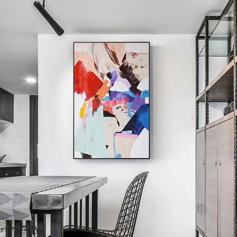 Abstract Warm Red Blue Color Canvas Wall Art