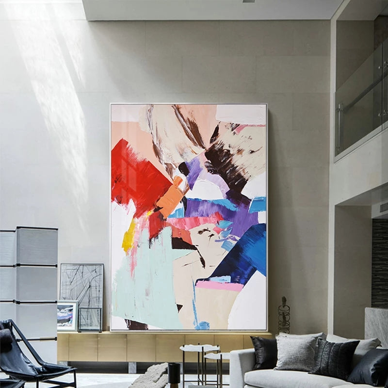 Abstract Warm Red Blue Color Canvas Wall Art