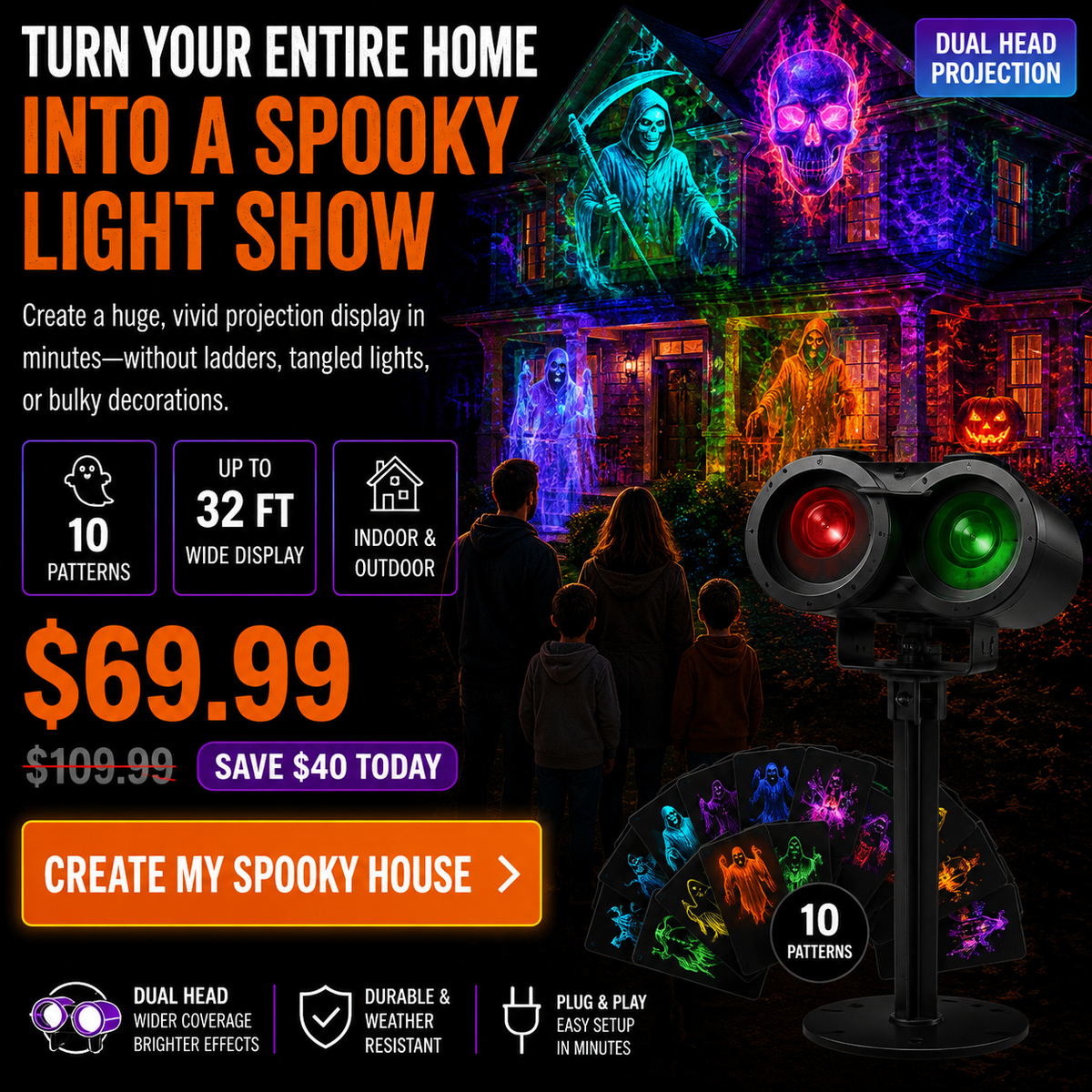 π 50% OFF TODAY! 32FT HD Halloween Projector Light β 10 Spooky Patterns to WOW Your Party π»β¨