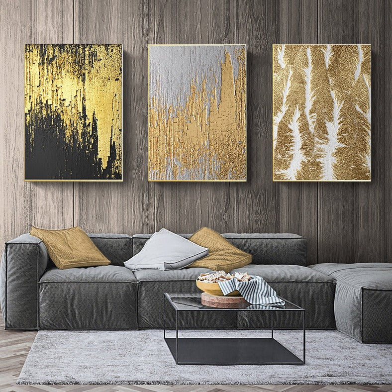 Golden Abstract Cotton Canvas Wall Art
