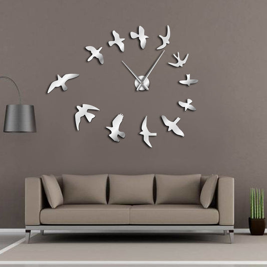 Decorative Mirror Wall Clock Flying Birds Wall Clock Modern Design Luxury Frameless DIY Large Clock
