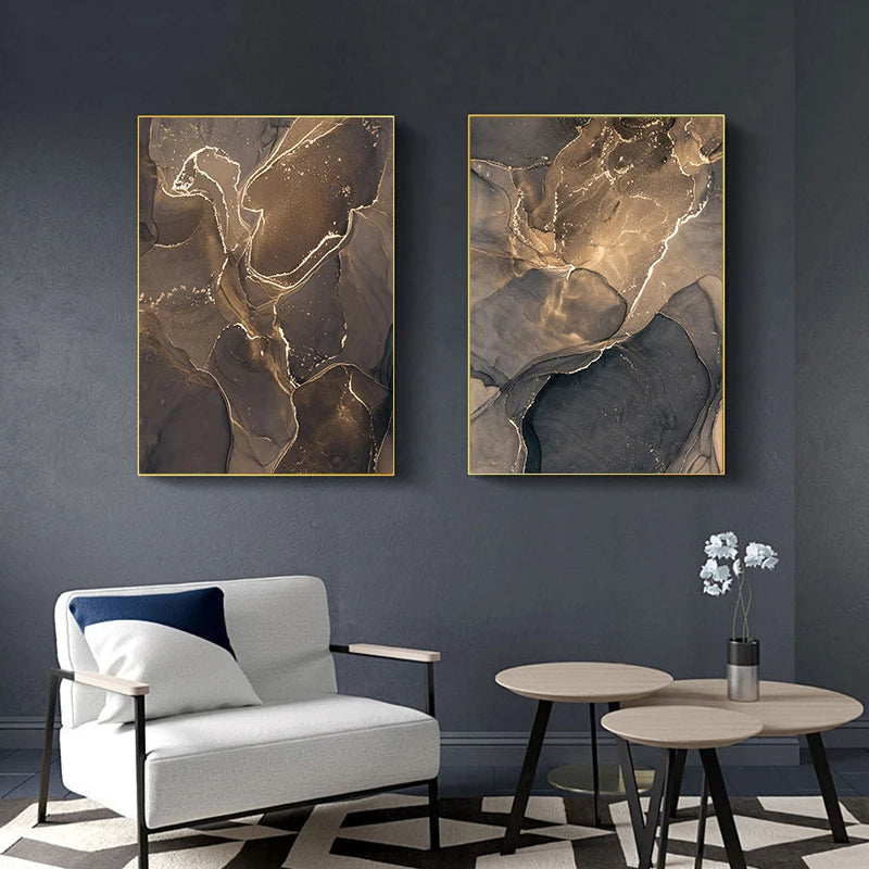 Modern Grey Gold Marble Canvas Wall Art