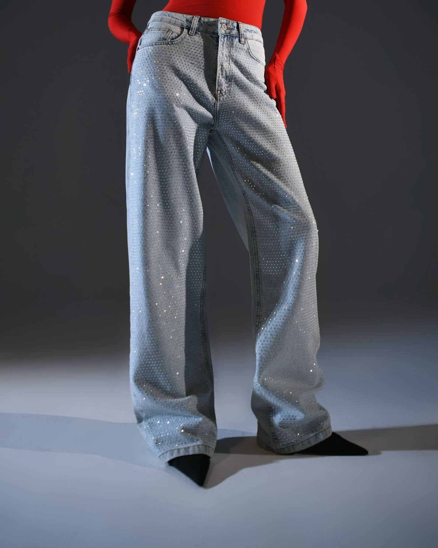 Women's Rhinestone Casual Denim Trousers