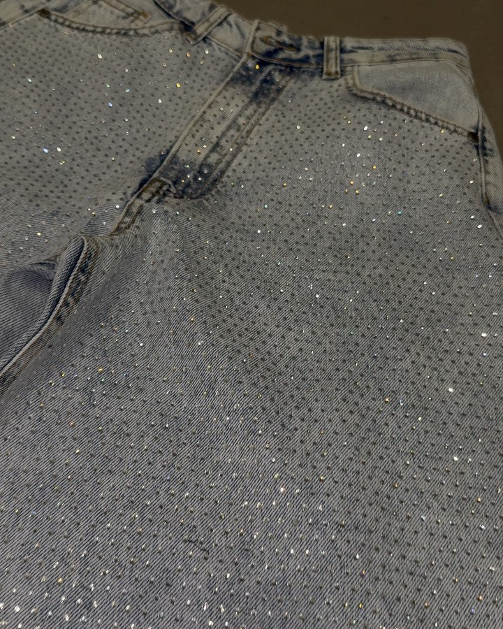 Women's Rhinestone Casual Denim Trousers