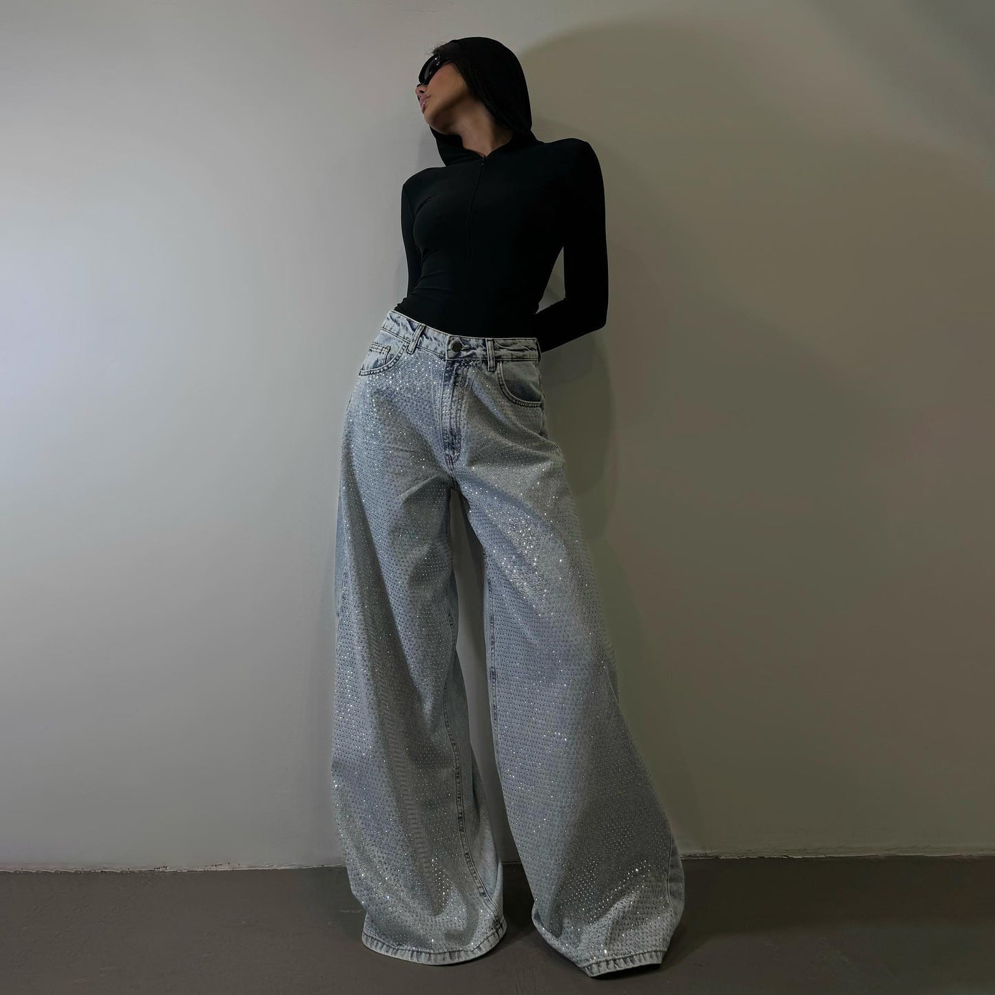 Women's Rhinestone Casual Denim Trousers
