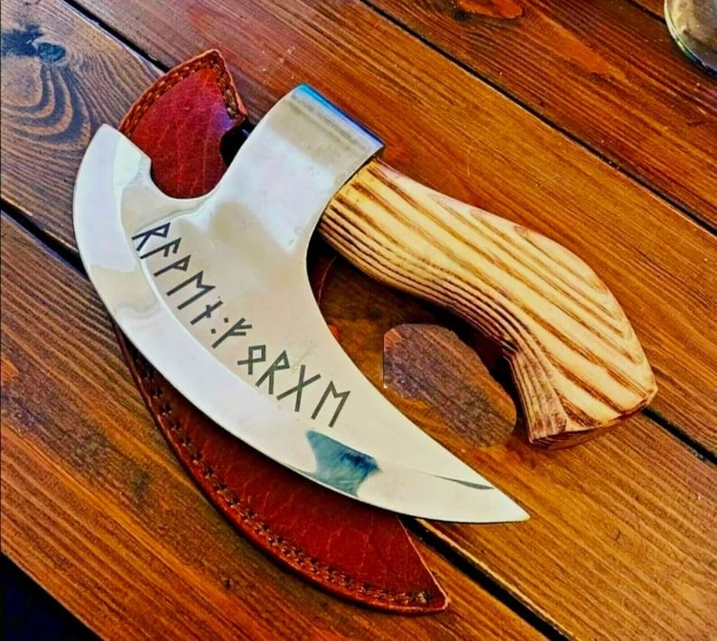 🎁🪓Gift to Him - Viking Hatchet Handmade Pizza Cutting Axe-Free leather case