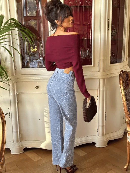 Women's Rhinestone Casual Denim Trousers