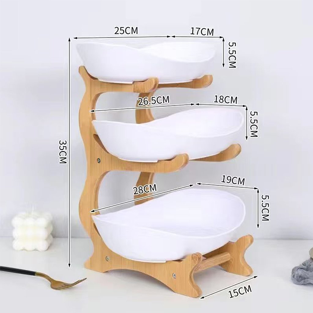 3-Tier Vertical Fruit Basket with Bamboo Stand - Space-Saving Oval Bowl Organizer for Kitchen Counters & Pantries