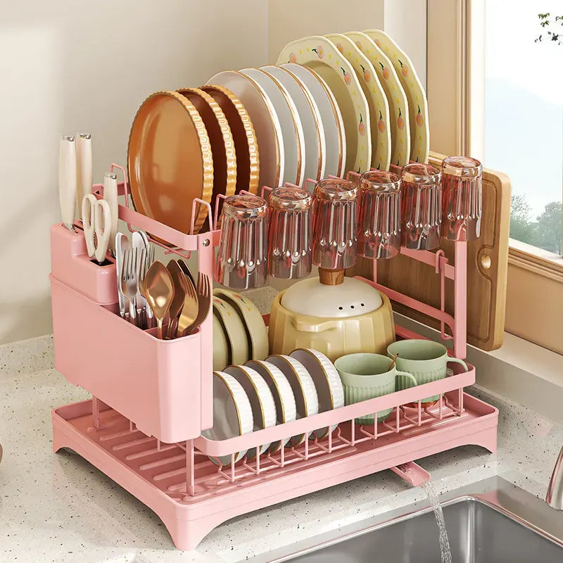 2-Tier Dish Drying Rack with Drainboard – Space-Saving Kitchen Organizer