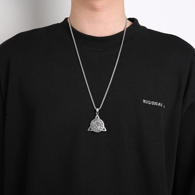 Double Sided Stainless Steel Triple Goddess Triquetra Necklace Celtic Knot Irish Knot Pendant