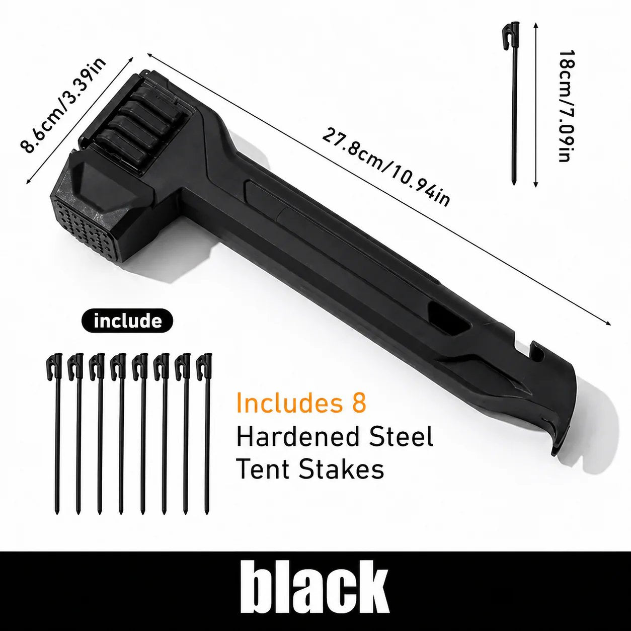 π₯π¨2-in-1 Tent Stake Hammer with Built-In Storage for 8 Stakes and Stake Puller for Outdoor Camping