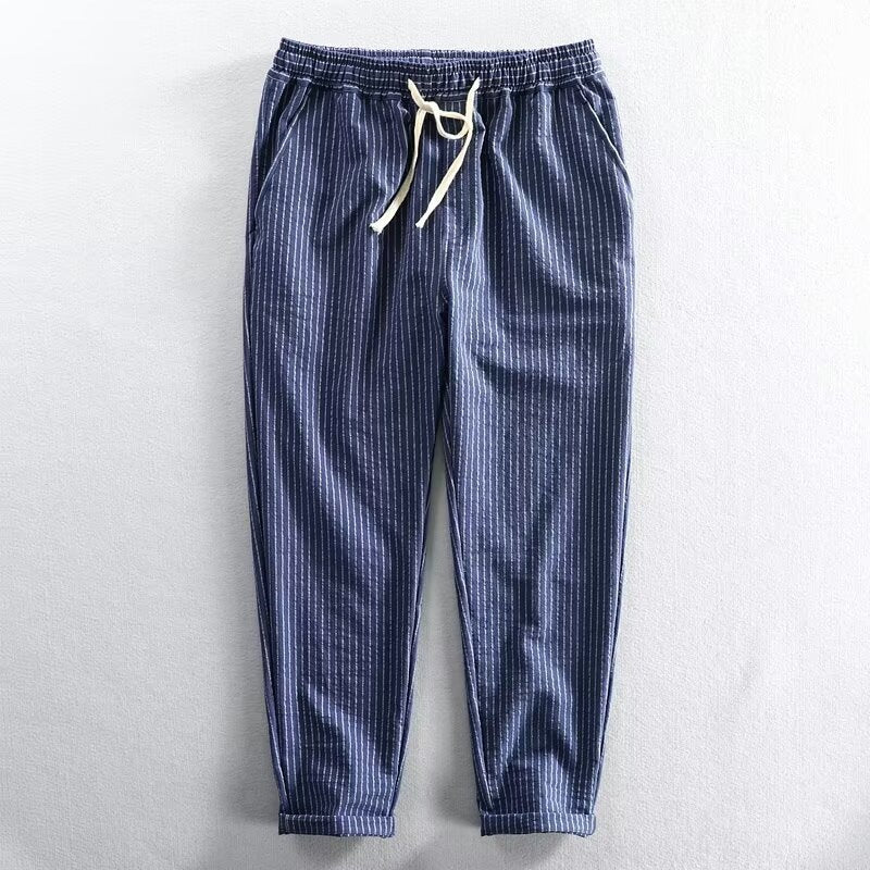 š 60% OFF NOW! šæ Men's Linen Pants ā Striped & Cropped ā Elastic Waist & Drawstring ā Breathable Summer Trousers šļø