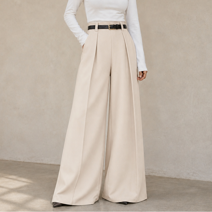 Elonga – Pleated High-Waisted Wide-Leg Trousers