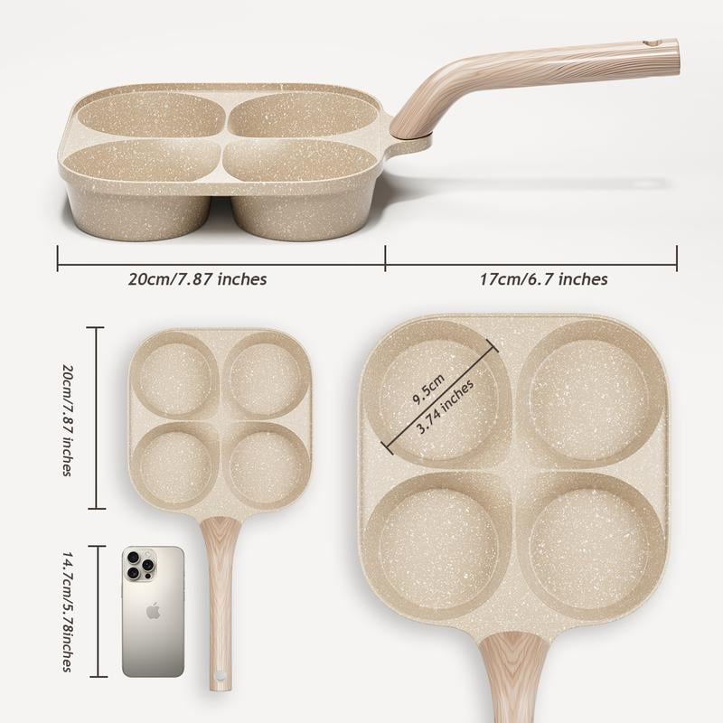 🍳Medical Stone 4-Hole Wooden Handle Non-Stick Frying Pan – Ideal for Pancakes, Burgers, Breakfast & Quick Home Cooking