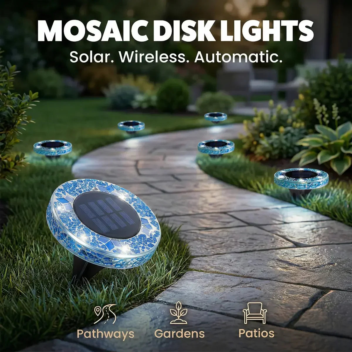 4/8 Pack solar outdoor Mosaic Disk Lights, Waterproof Decorative Pathway LED Light