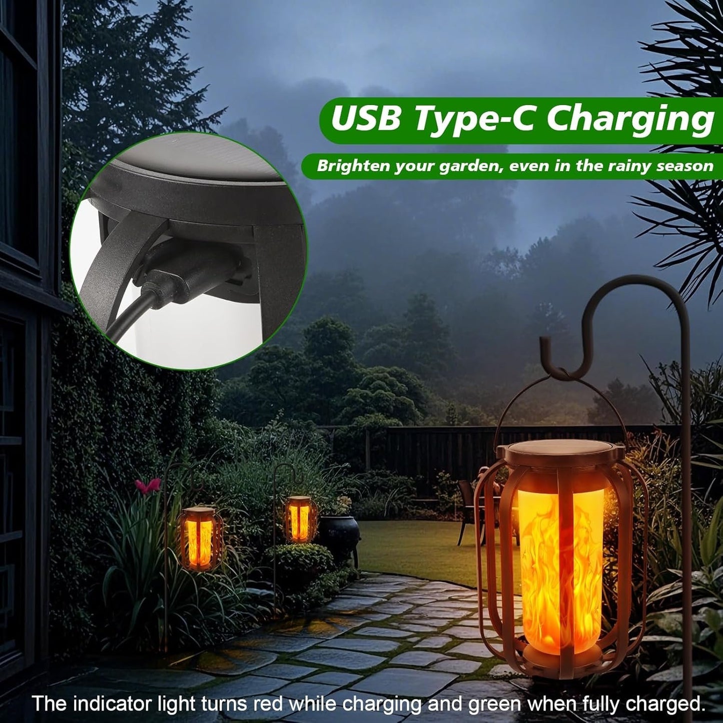 Solar Lantern Outdoor Lights, Waterproof Solar Powered Lanterns with Flickering Flame