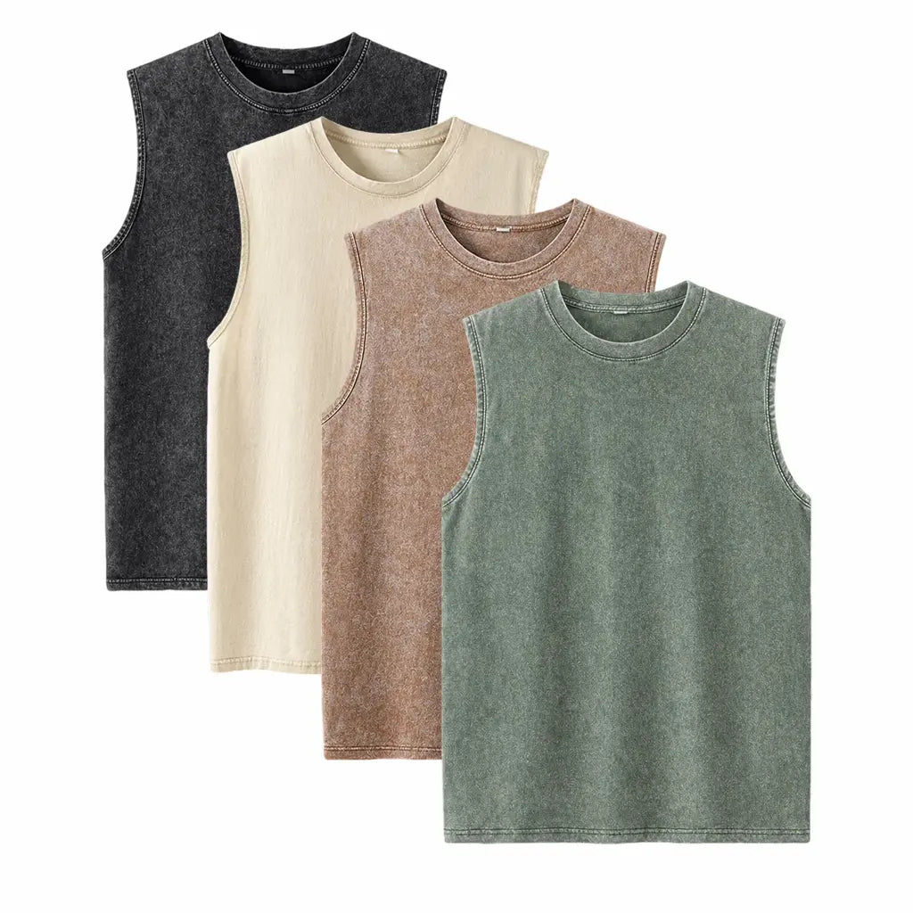 🔥4 Packs Men's Over-sized T-shirts Sports Vintage Heavy Cotton T-shirt Washed Loose Fit Athletic Tee Sleeveless Vest,summer-vibes