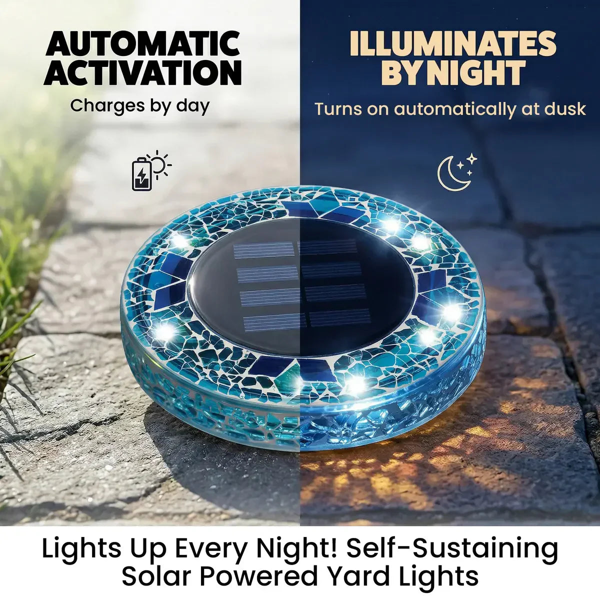 4/8 Pack solar outdoor Mosaic Disk Lights, Waterproof Decorative Pathway LED Light