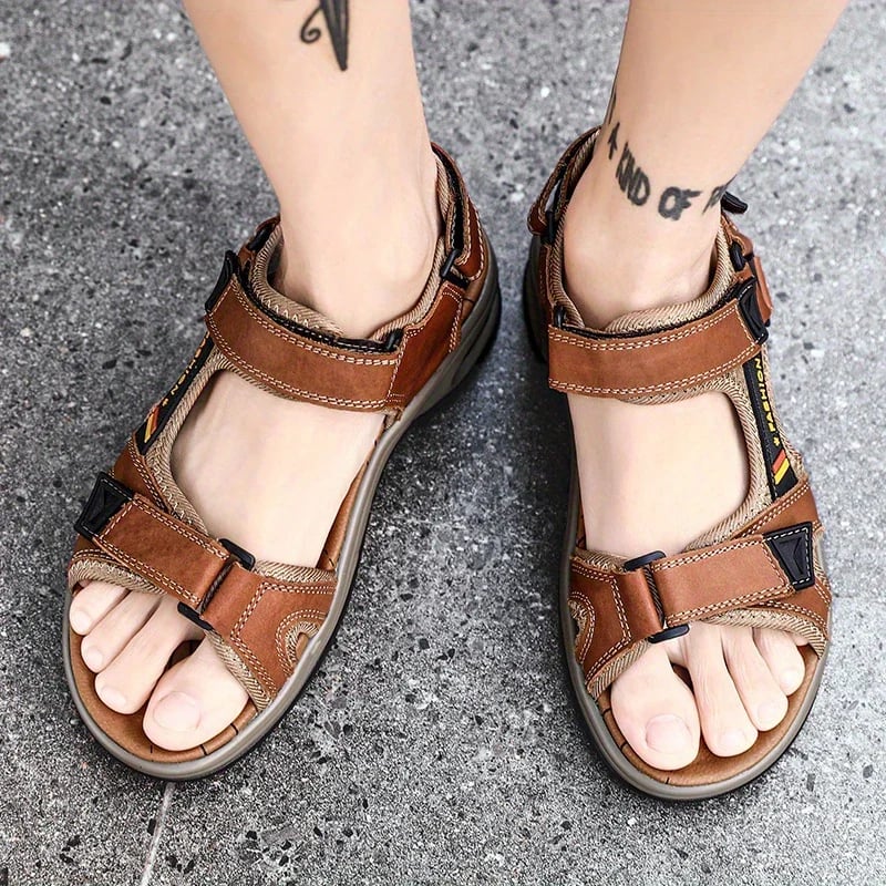 Men's Orthopedic Leather Sandals – Breathable, Adjustable, Air Cushion