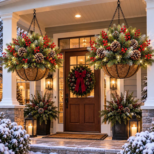 🎄 Christmas Bestseller 🔥 Christmas Hanging Baskets | Evergreens to Adorn Your Porch, Front Door, and Entrance ✨