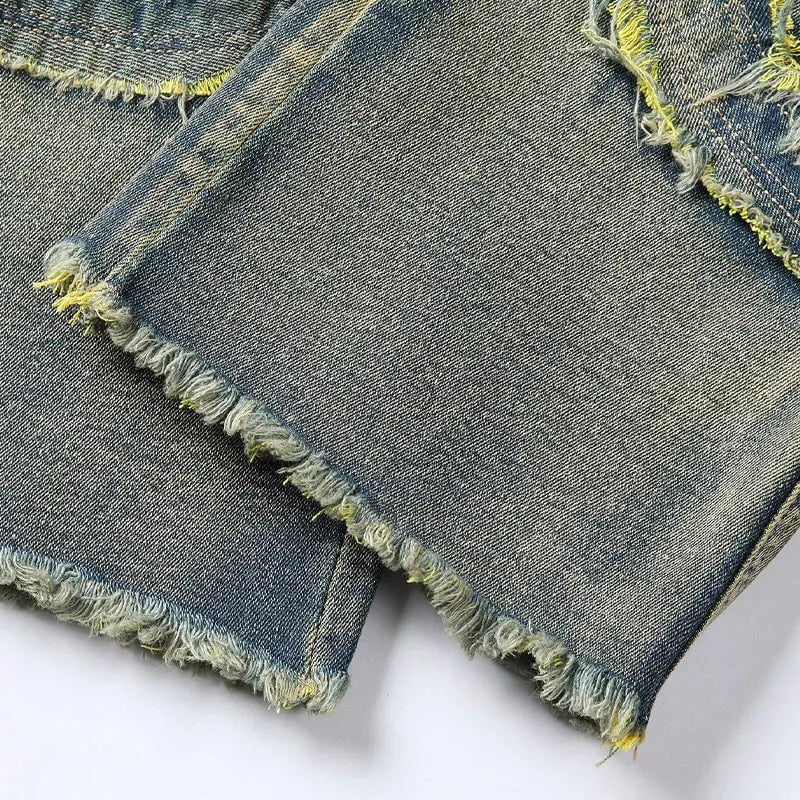 ✂️ Men's Deconstructed Frayed Flare Jeans – Vintage Wash & Stretch Cotton – Bold Streetwear 🛹