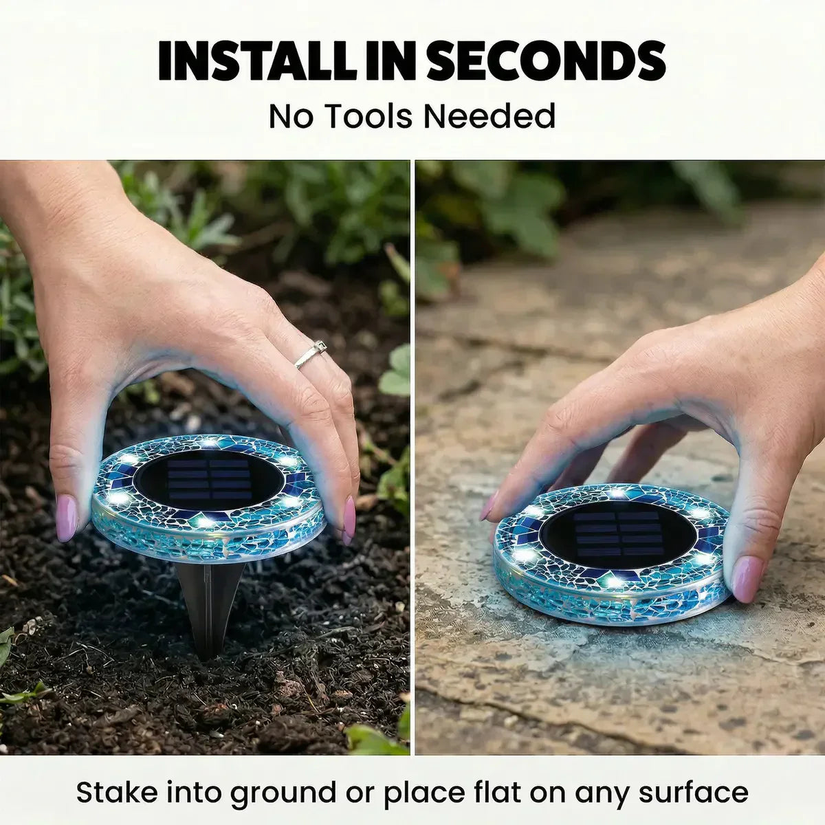 4/8 Pack solar outdoor Mosaic Disk Lights, Waterproof Decorative Pathway LED Light