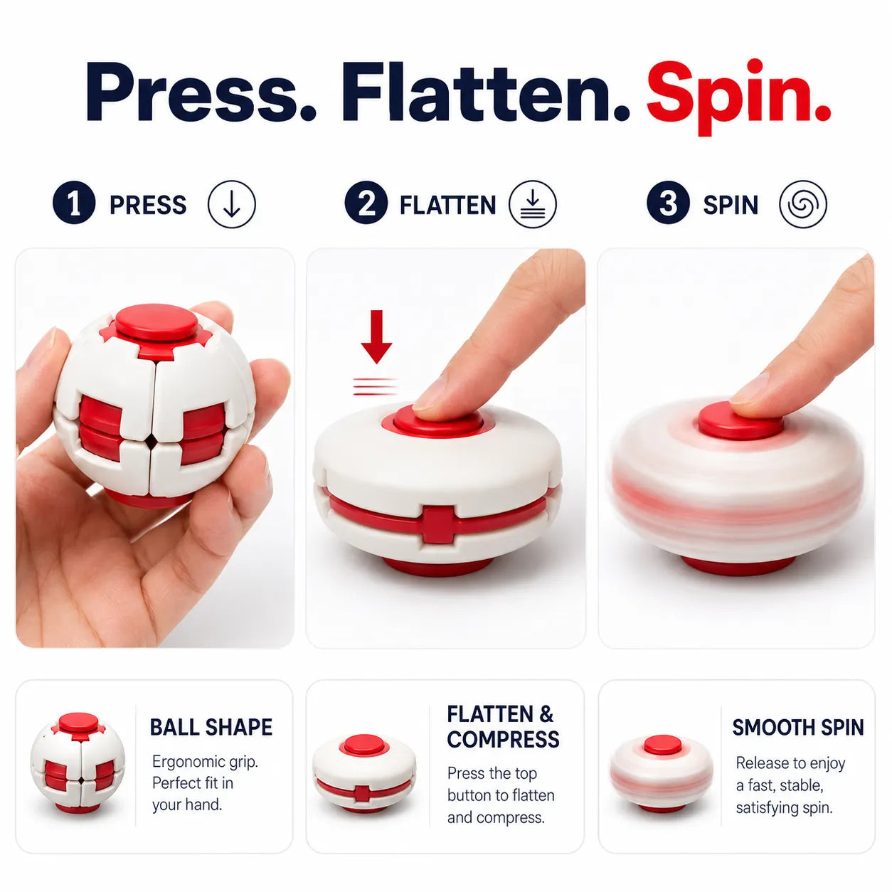 Press & Spin Gear Fidget Ball | Pocket Stress Relief Toy