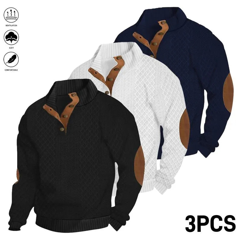 Men's Retro Casual Color-Block Jacquard Hooded Pullover