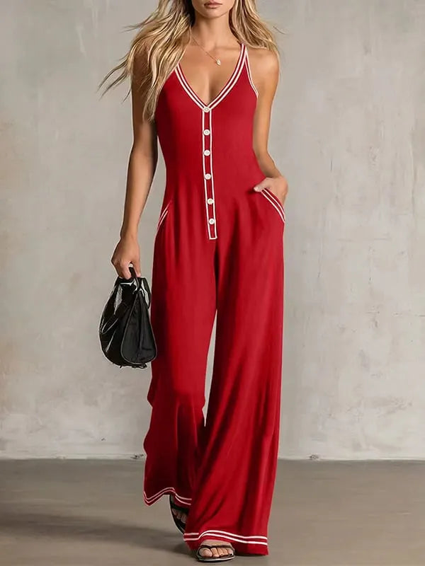 Sleeveless Contrast Spaghetti Strap Jumpsuit