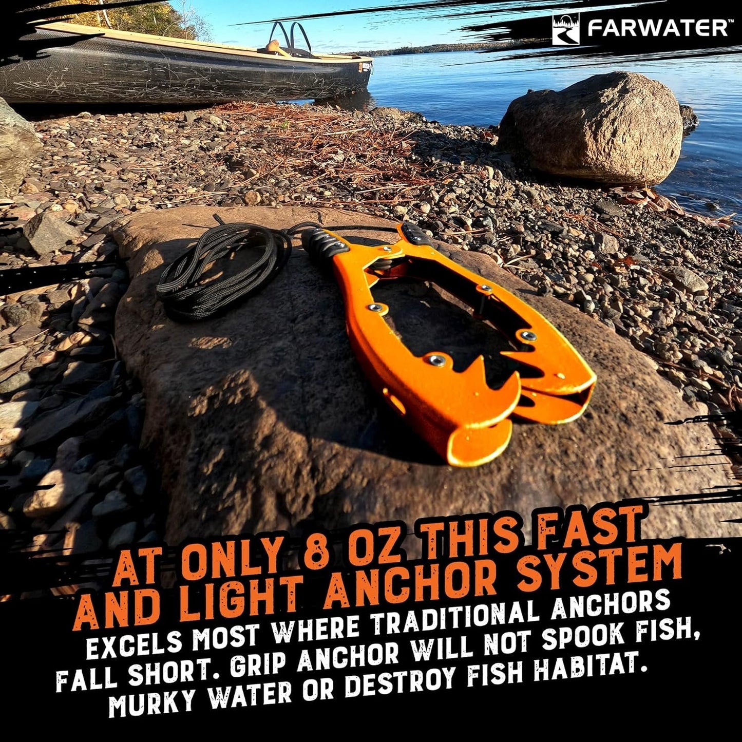 Canoe Anchor Grip - Boat, Float Tube & Kayak Fishing Accessories with 15ft Paracord