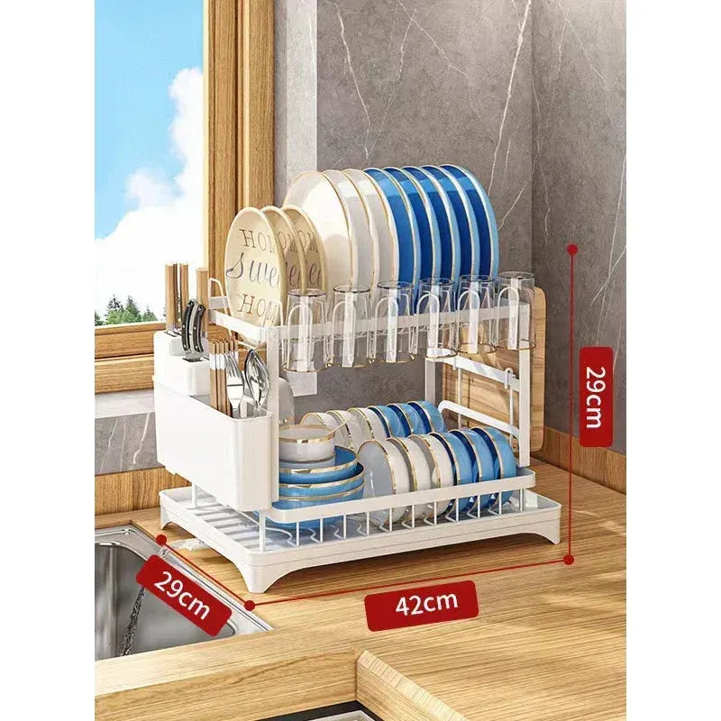 2-Tier Dish Drying Rack with Drainboard – Space-Saving Kitchen Organizer