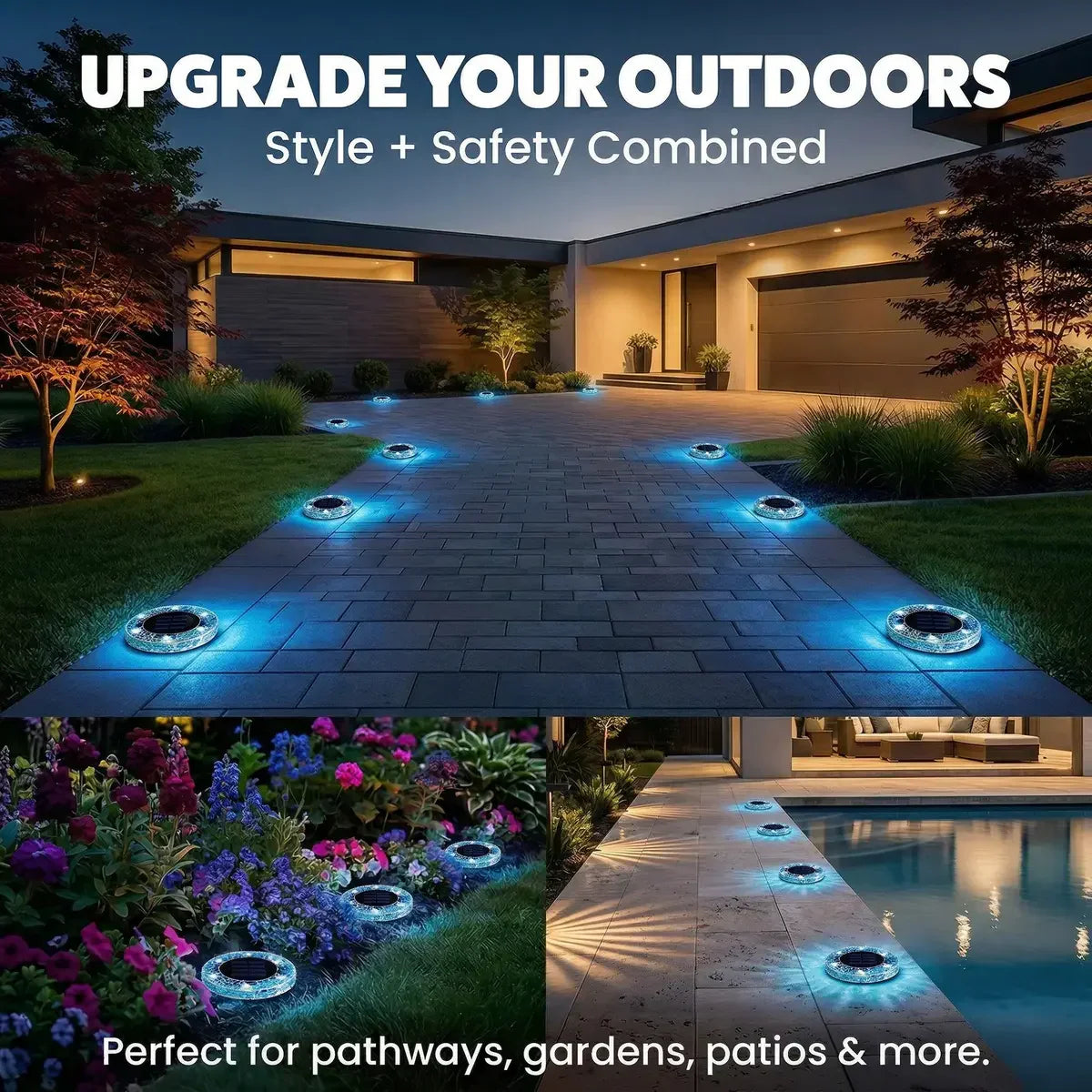 4/8 Pack solar outdoor Mosaic Disk Lights, Waterproof Decorative Pathway LED Light