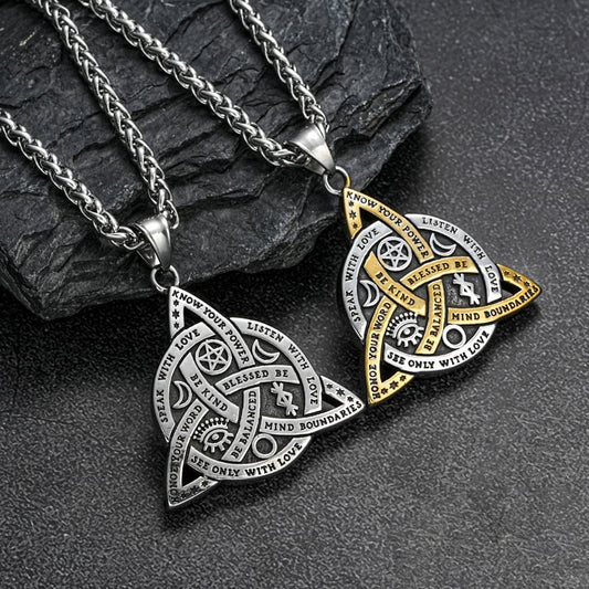 Double Sided Stainless Steel Triple Goddess Triquetra Necklace Celtic Knot Irish Knot Pendant