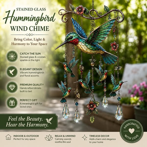 🐦🎐Graceful Hummingbird Wind Chime, Bring Beauty, Peace To Your Garden