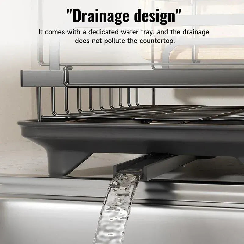 2-Tier Dish Drying Rack with Drainboard – Space-Saving Kitchen Organizer
