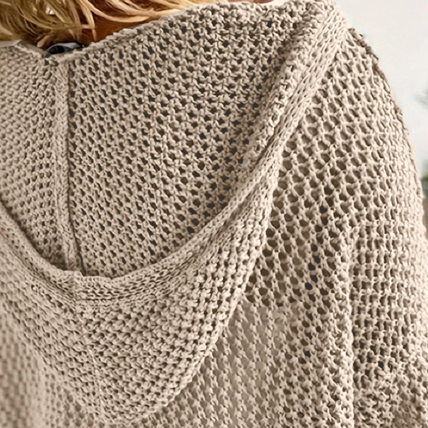 Loose-fit open-knit hooded sun-protection cardigan