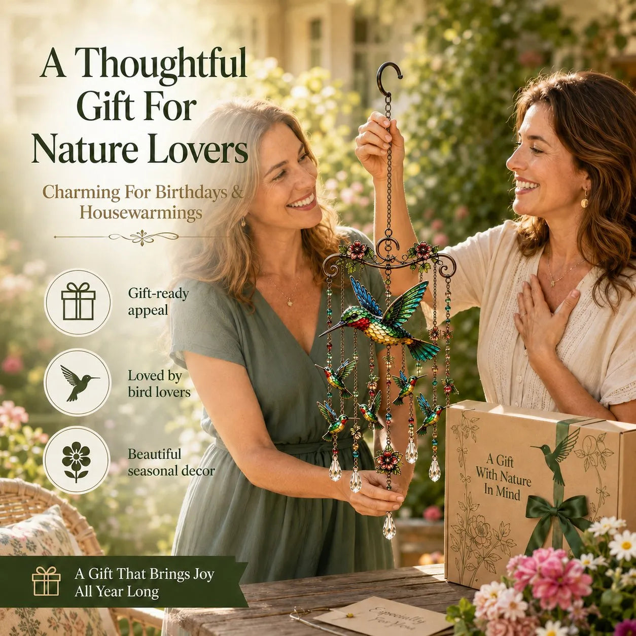 🐦🎐Graceful Hummingbird Wind Chime, Bring Beauty, Peace To Your Garden