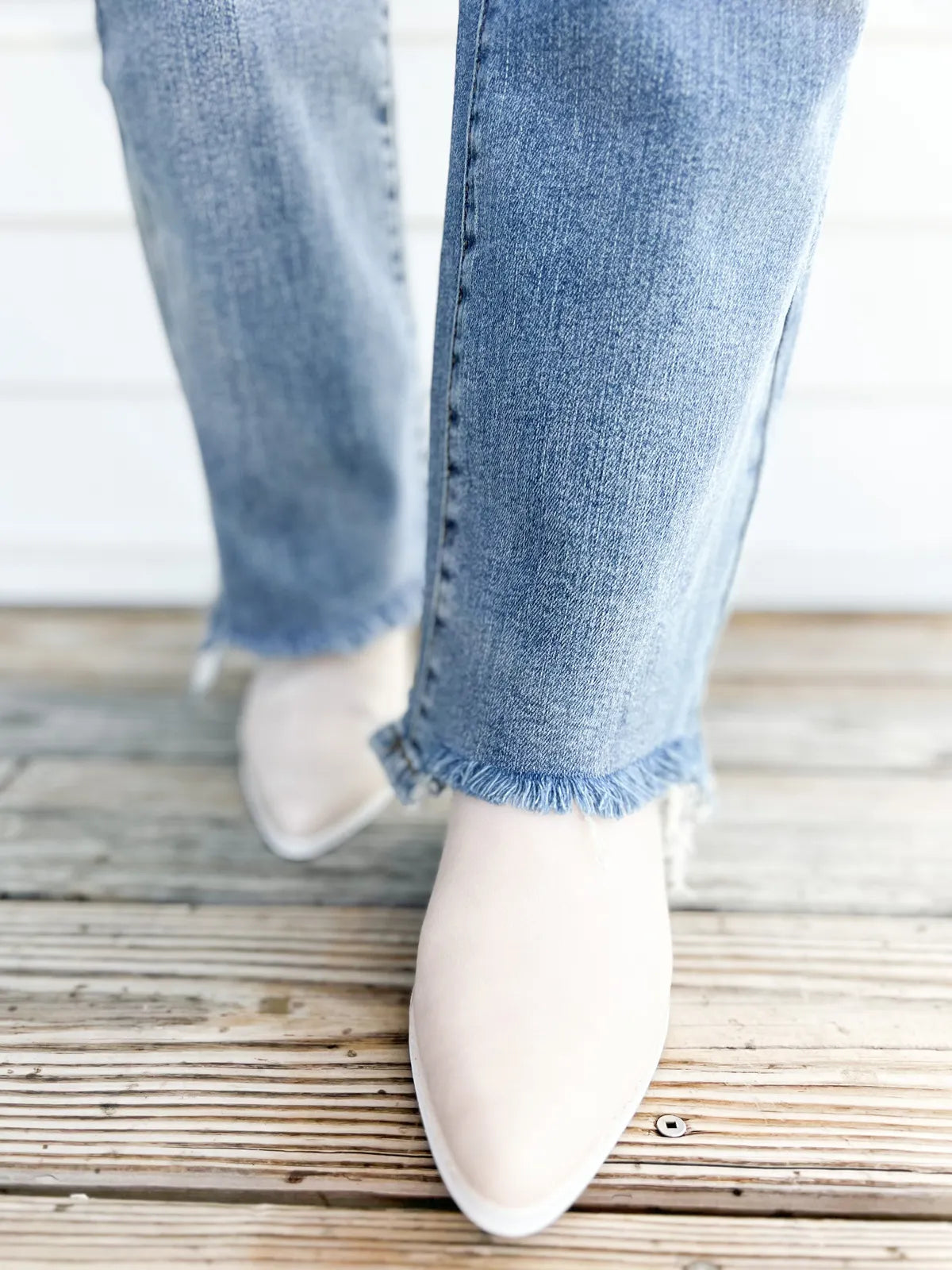 Vintage Double Button Frayed Hem Bootcut Jeans