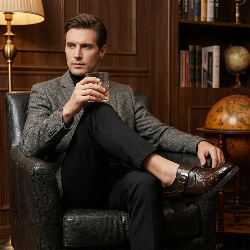 Men's Classic Faux Leather Single-Buckle Shoes – Timeless design, comfortable fit & perfect for work, weddings or semi-formal occasions ✨