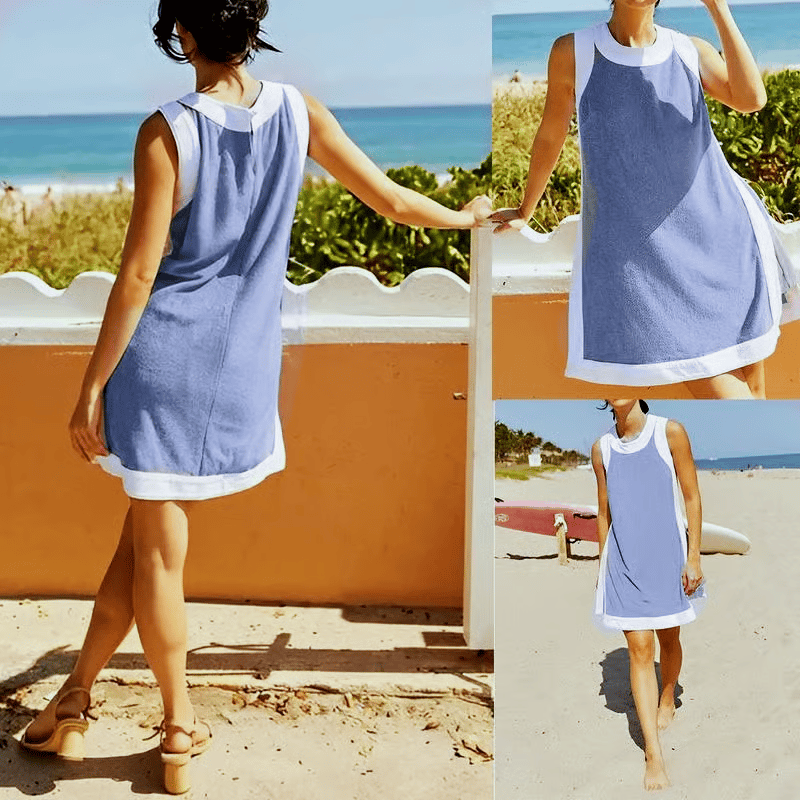 🎁Women's 2-Piece Sets Color Block Crewneck Sleeveless Top + Skirt & Shorts w/ Pockets