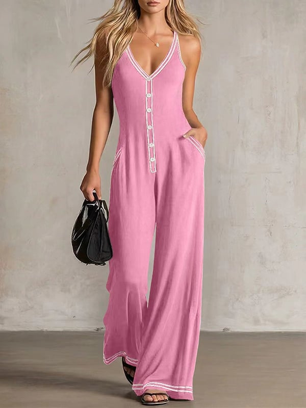 Sleeveless Contrast Spaghetti Strap Jumpsuit